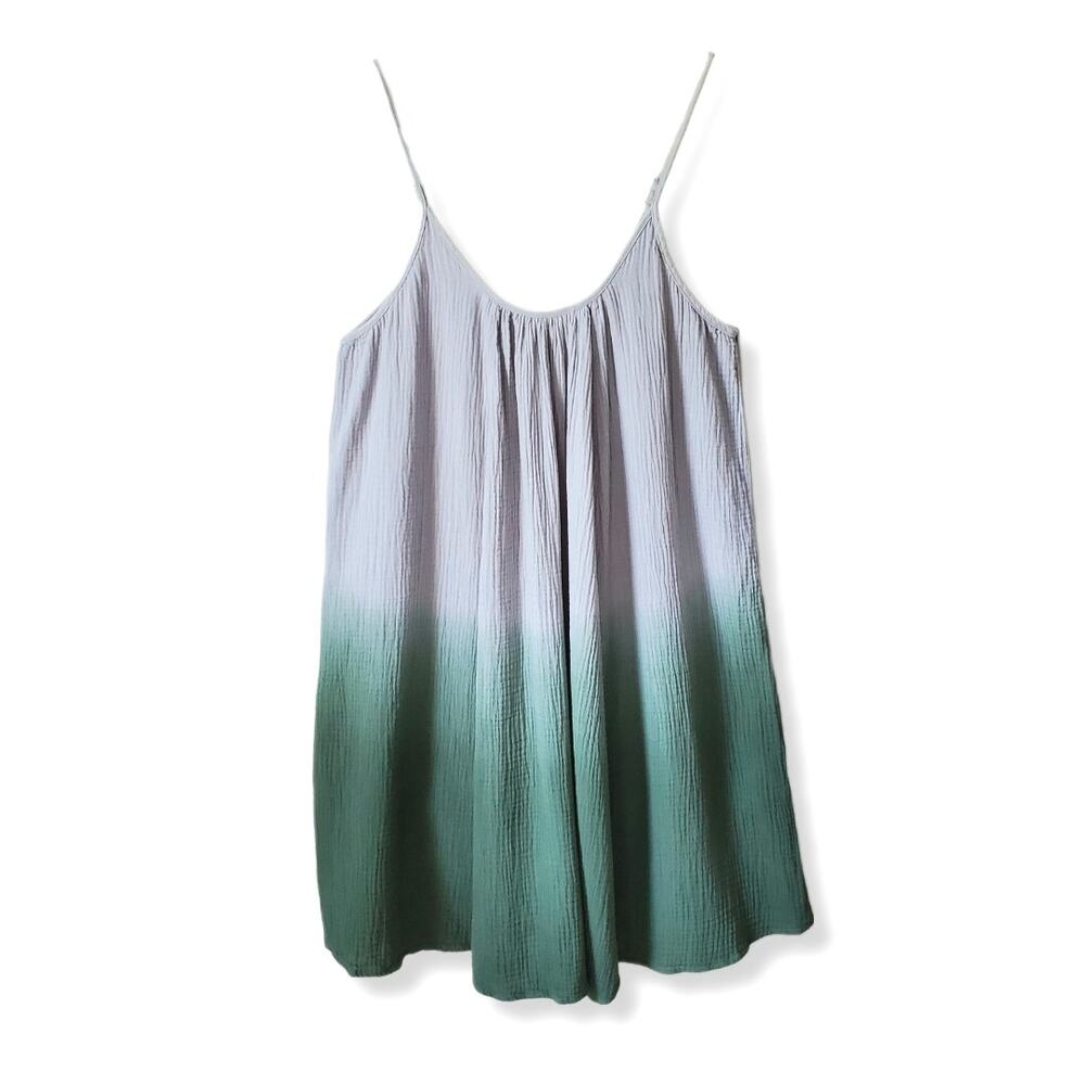 By Together Gray Ombre Gauze Swing Mini Dress L Earthy Mossy Beachy Coastal NEW